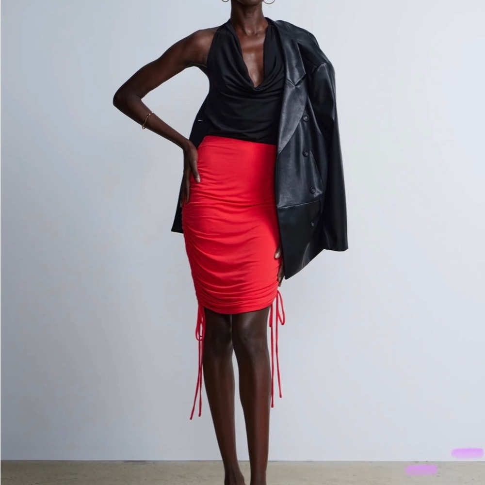 High Rise Red Drawstring Skirt
